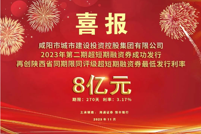 喜報(bào)！咸陽市城投集團(tuán)2023年第二期超短期融資券再創(chuàng)利率新低